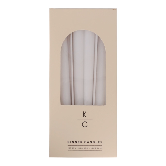 Box of 6 White Taper Dinner Candles