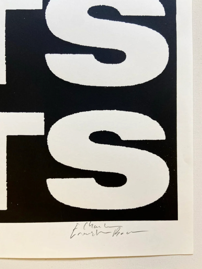 Beats Print. A close up of the bottom right corner of the print, which has been signed by the artist.