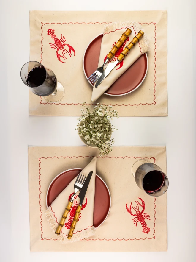 Lobster Block Printed Placemats (Set of 2)