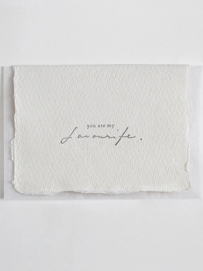 'You're my Favourite', Letterpress Mini Card, Handmade Paper