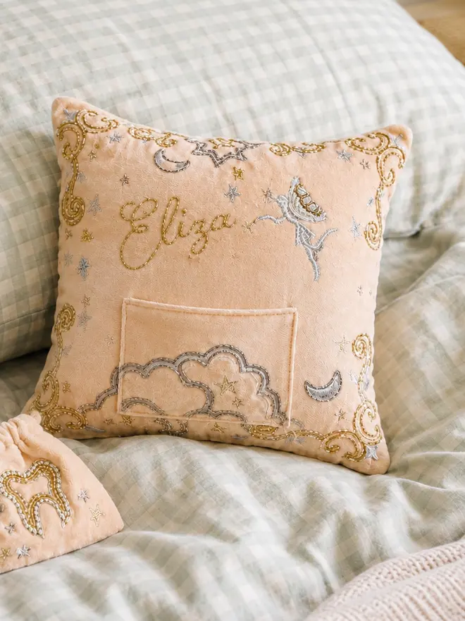Tooth Fairy Pillow Personalised Pink Velvet 