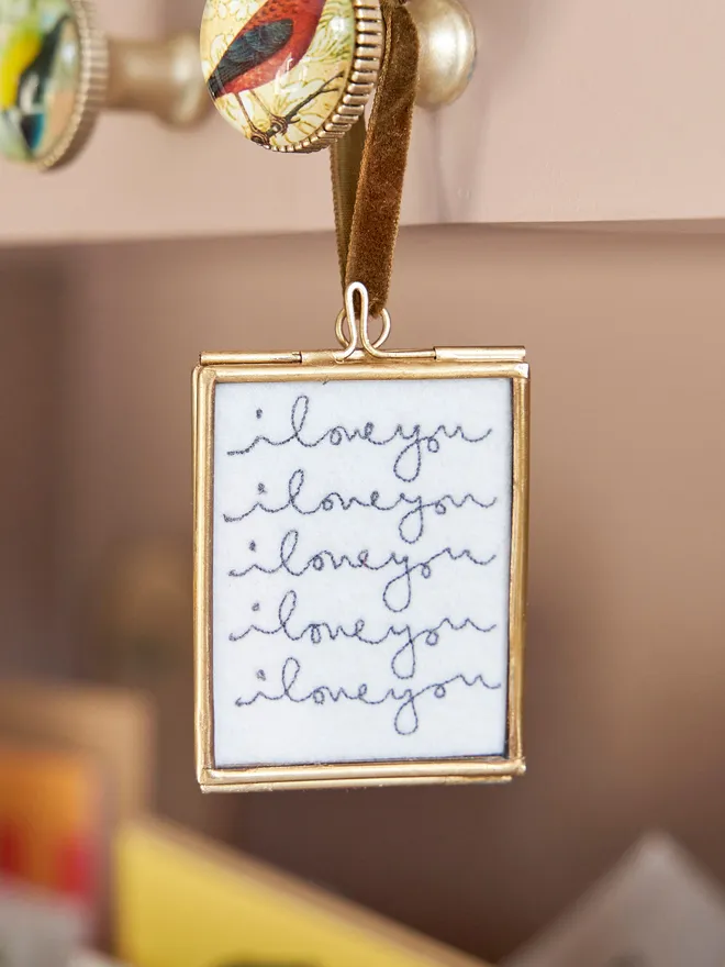I love you embroidered hanging frame