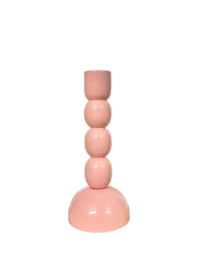 pale pink medium wooden candlestick holder