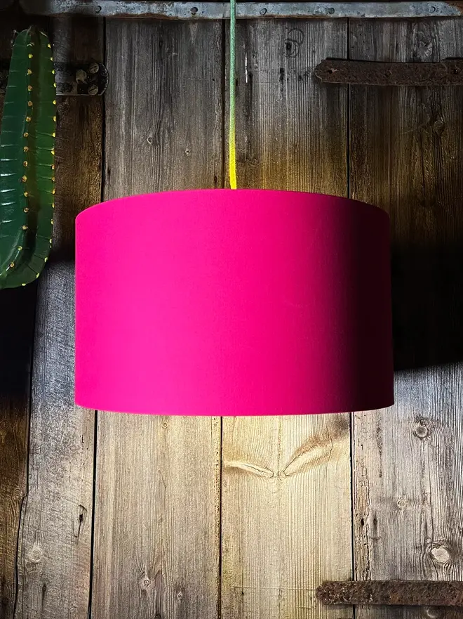 Pomegranate Pink Cotton Drum Lampshade with Gold Lining