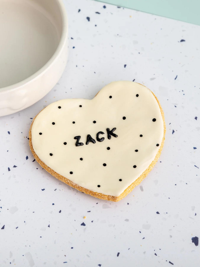 personalised heart iced dog biscuit