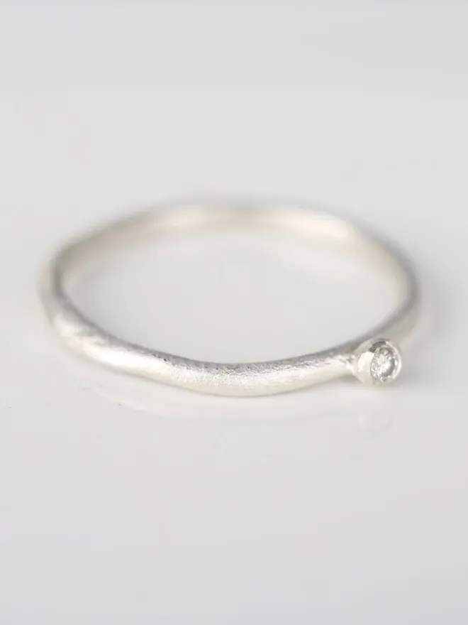 Mini Silver Solitare Diamond Band Ring