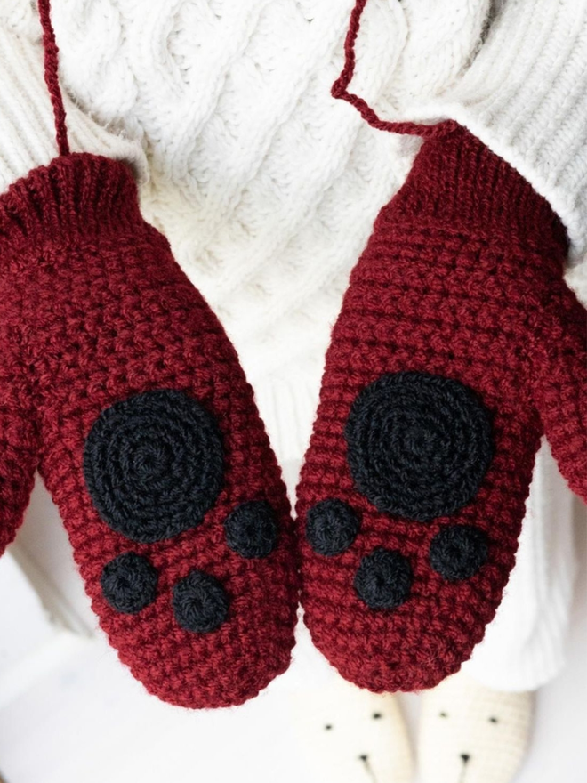 Paw Mittens in Red - Adult and Child