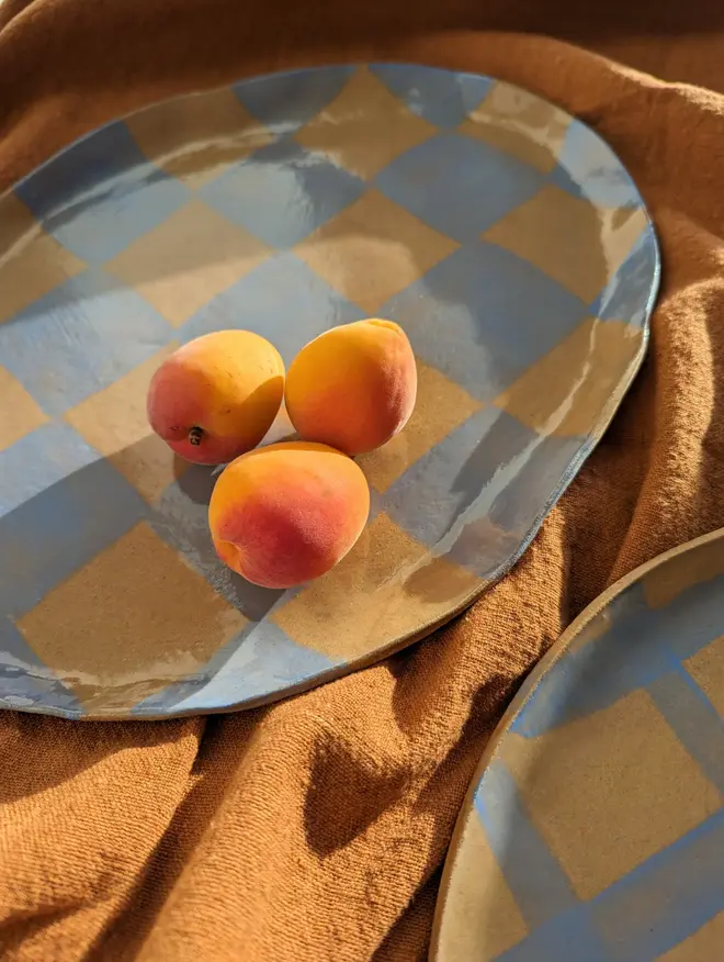 Baby Blue Oval Check Serving Platter