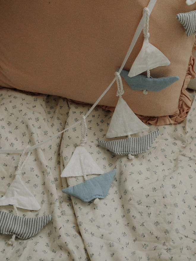 Sailboat Garland, Boat Bunting, Ocean Theme Wall Hanging, Sailing Ship Garland,