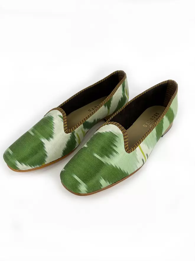 Green Tulip Ikat Silk Flat Shoe 