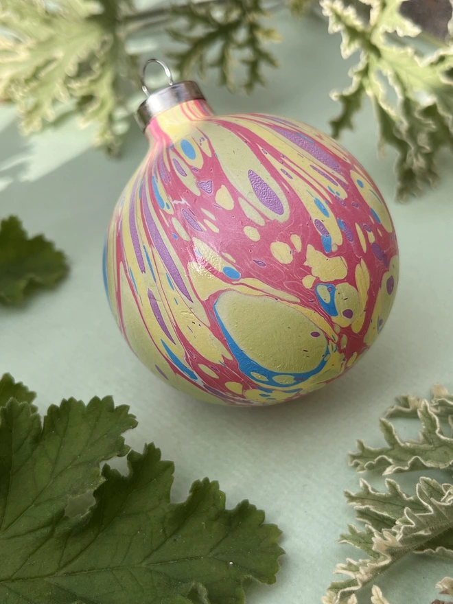 Hand-marbled ceramic bauble