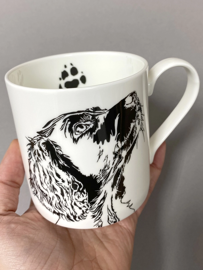 Hand holding the springer mug 