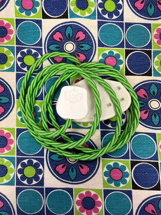 Bright Green Lola's Lead Fabric Covered Extension Cable