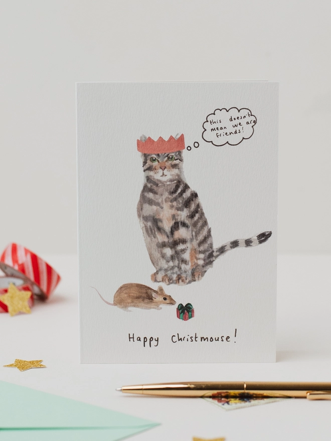 cat and mouse funny christmas card