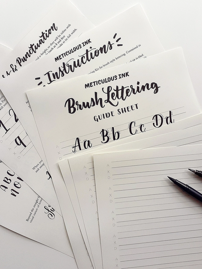 Meticulous Ink Brush Lettering Kit - Top view of contents