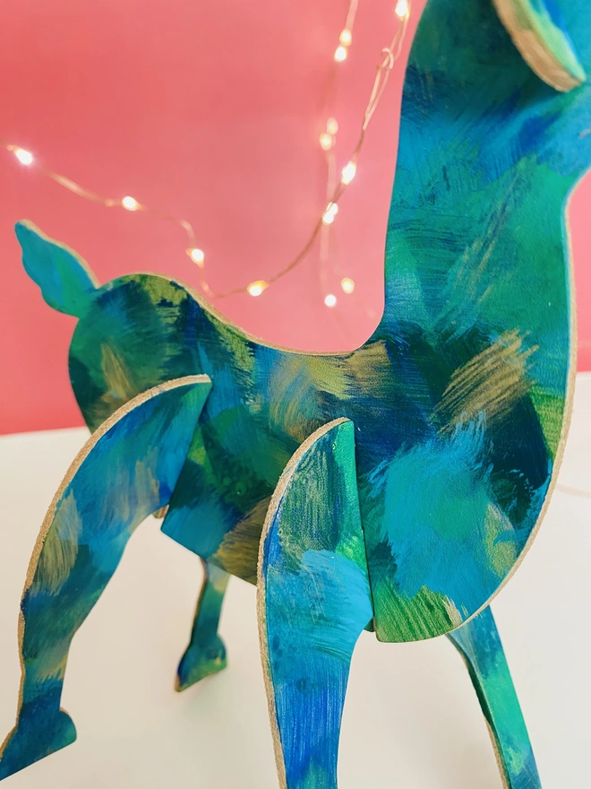 blue personalised christmas leather reindeer ornament