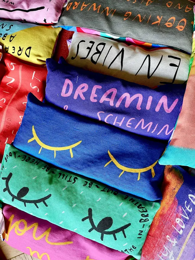 Nicola Rowlands colourful eye pillows are iconic and unique!