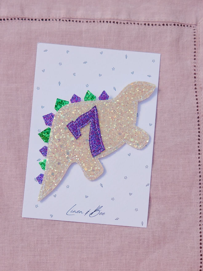 Personalised Glitter Dinosaur Birthday Badge. 