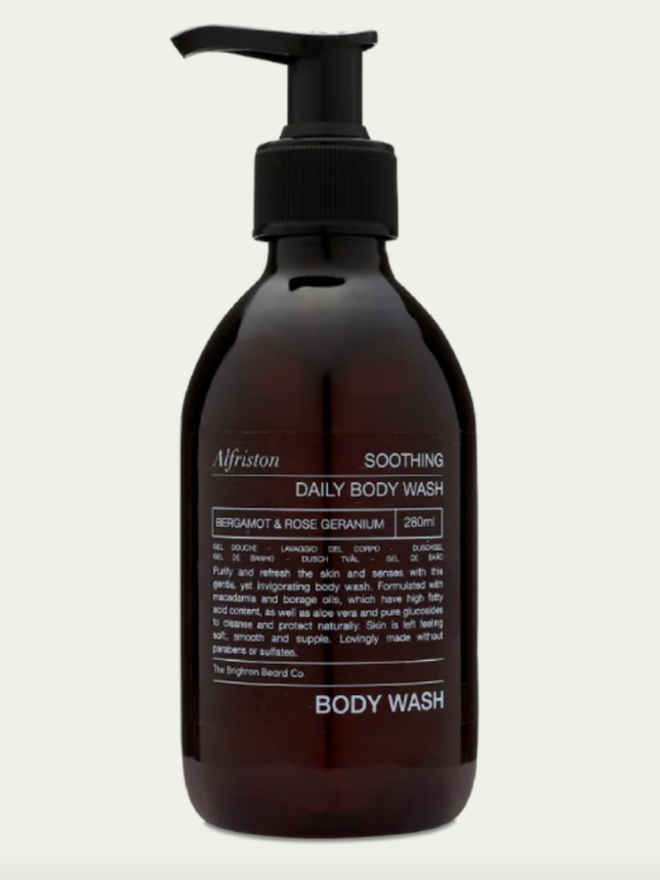 Alfriston Body Wash. A bottle of body wash. 
