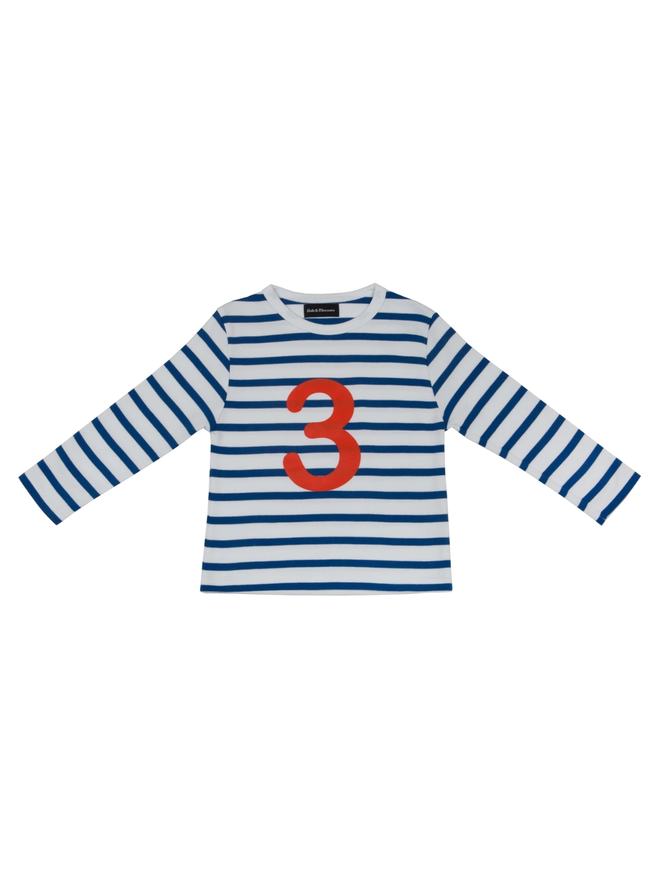 French Blue & White Breton Striped Number 3 T Shirt