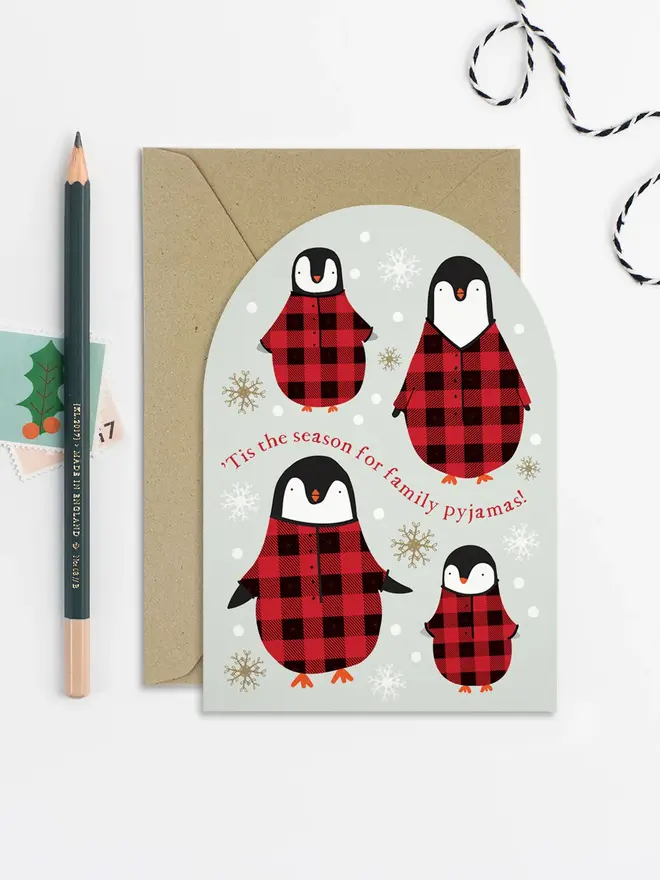 'Tis The Season For Family Pyjamas' Penguin Christmas Card