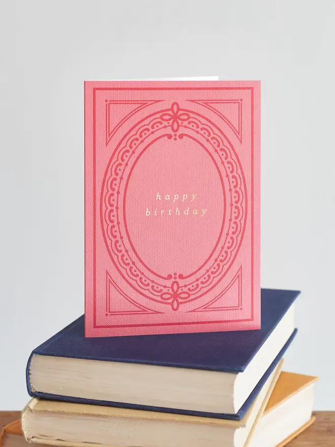 'Happy Birthday' Blank Inside Book Club Pink Card 