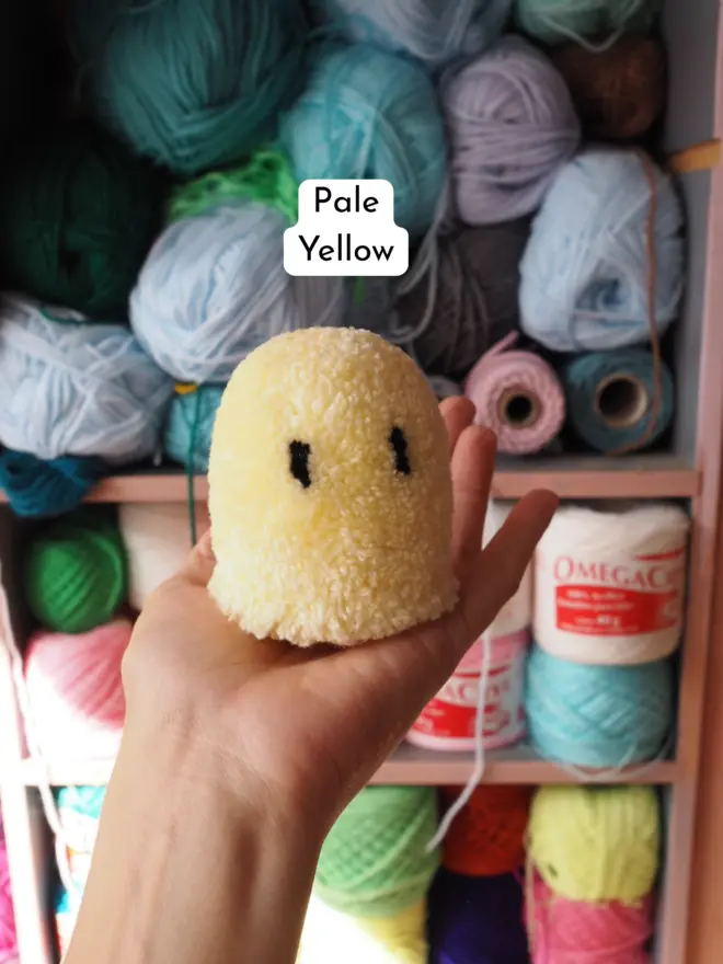 Pale Yellow Ghost Pom Pom Desk Buddy