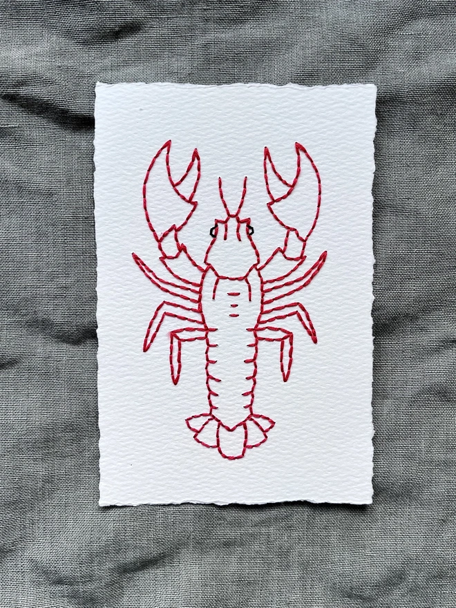 Lobster Hand Embroidered Card 