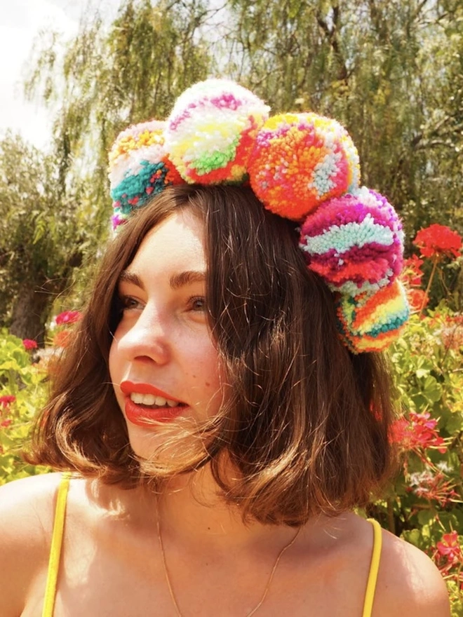 Pom Pom Rainbow Crown