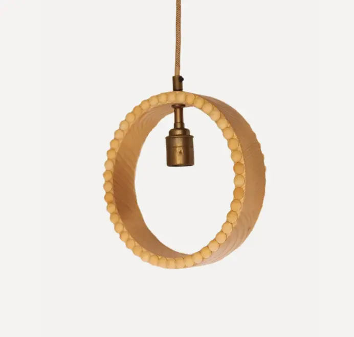 ring shaped pendant lamp in yellow with bobbin rim