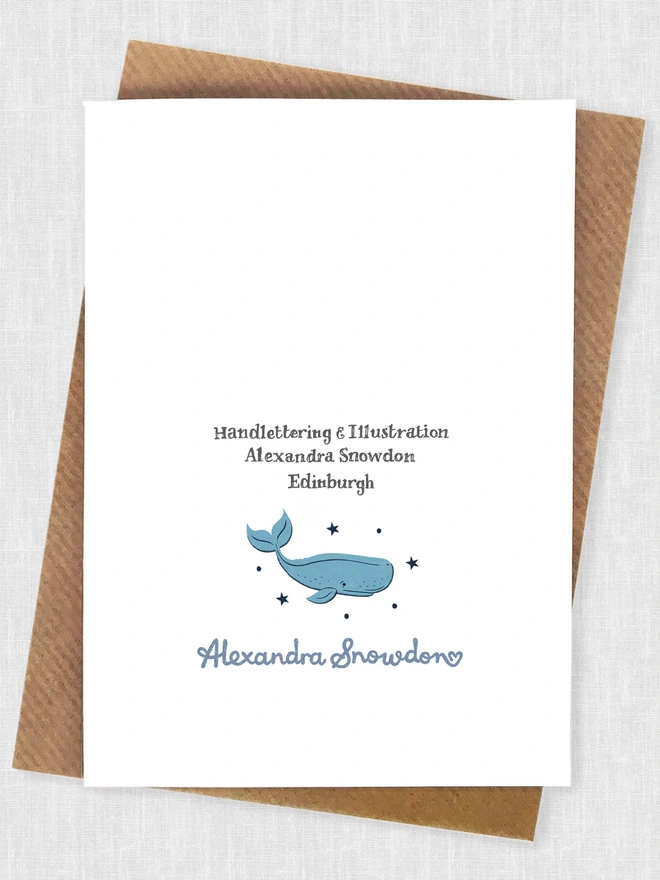 back of blue whale sympathy card