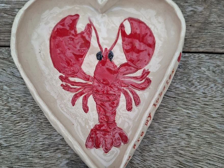 handmade you are my lobster ceramic heart shaped bowl