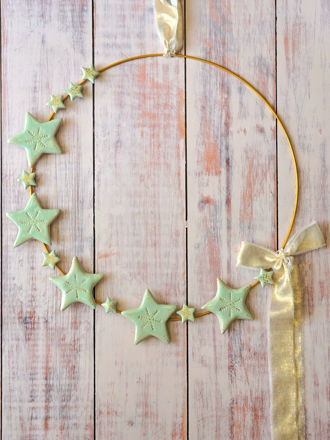 christmas wreath, christmas wall hanging, christmas star decoration, christmas star, ceramic wreath, ceramic christmas decoration, Jenny Hopps Pottery, christmas decoration, christmas decor, christmas homeware, star decoration