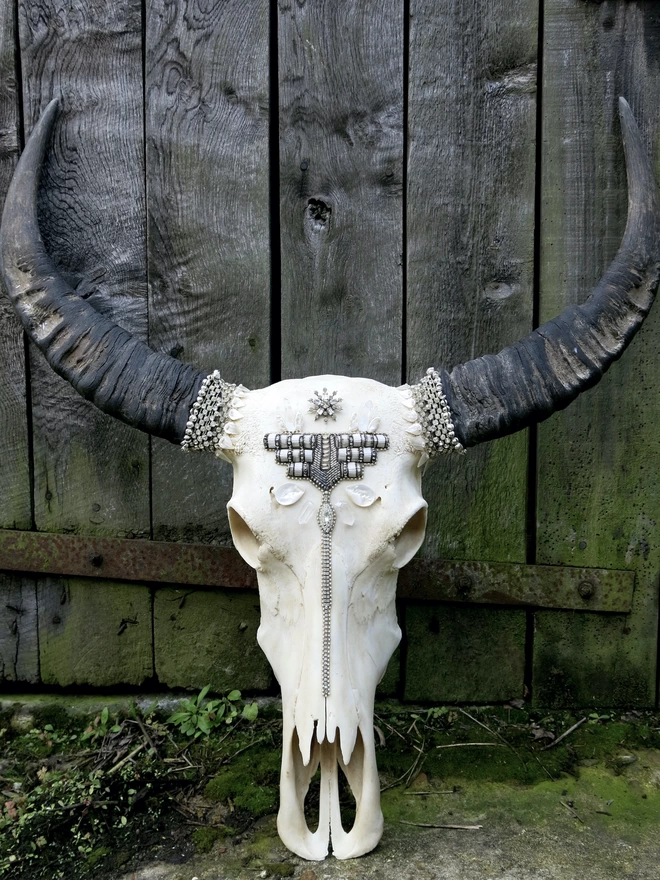 Art deco beaded buffalo skull