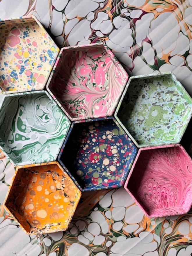 Hexagonal Small Trinket Tray. A selection of the colours of tray available.