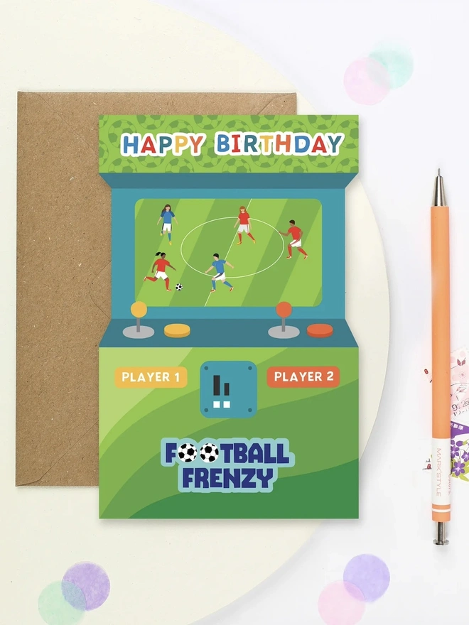'Football Frenzy' Arcade Shaped Birthday Card