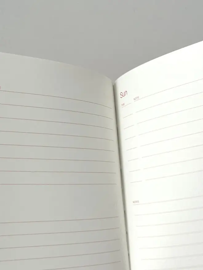 Undated planner diary, 2 days pera page. Music sheet paper - non blotting so you can write with a fountain pen. 