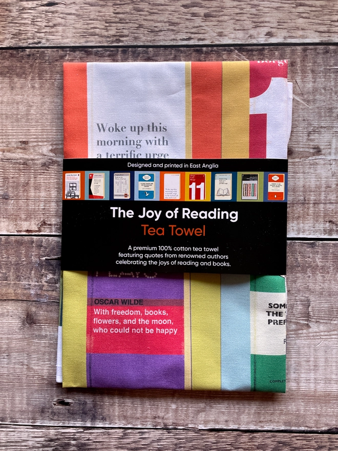 Joy of Reading tea towel with belly band