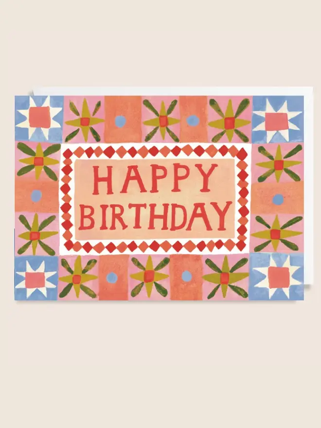 'Happy Birthday' Patterned Card, against a white background. 
