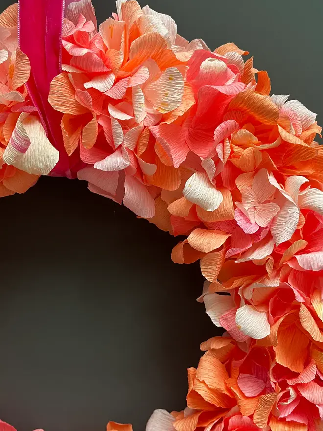 Orange & Pink Crepe Paper Christmas Wreath