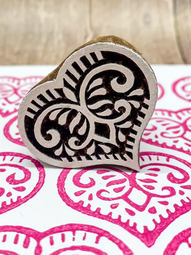 Indian Wooden Printing Block - Heart Design