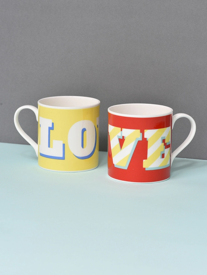 Love mugs yellow and red