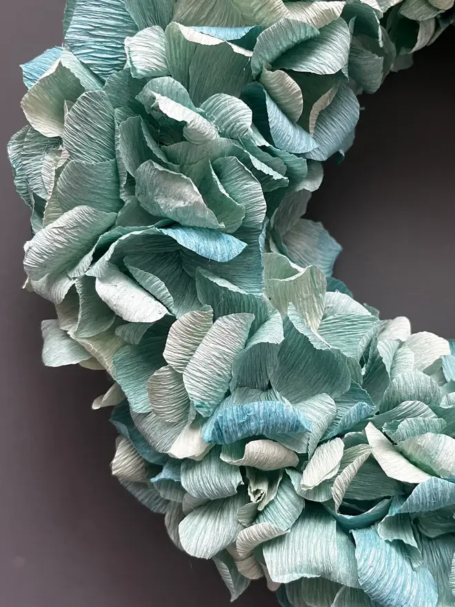 Turquoise Crepe Paper Christmas Wreath