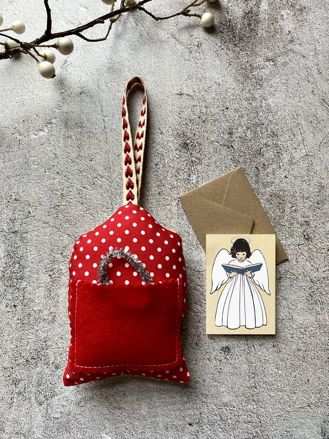 a miniature Christmas card illustrated with a small sweet vintage style angel
