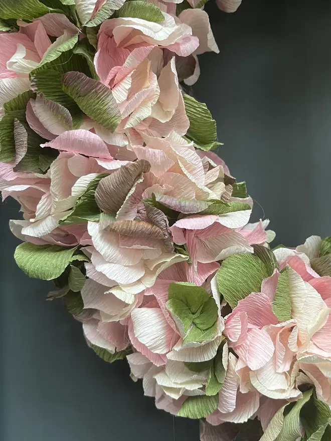 Soft Pink, Cream & Green Crepe Paper Wreath