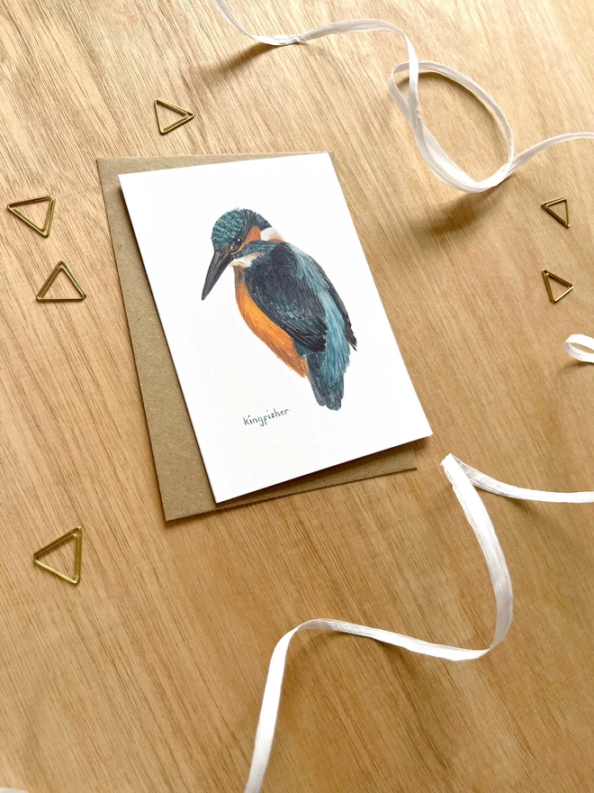 A greetings card featuring a illustrated Kingfisher