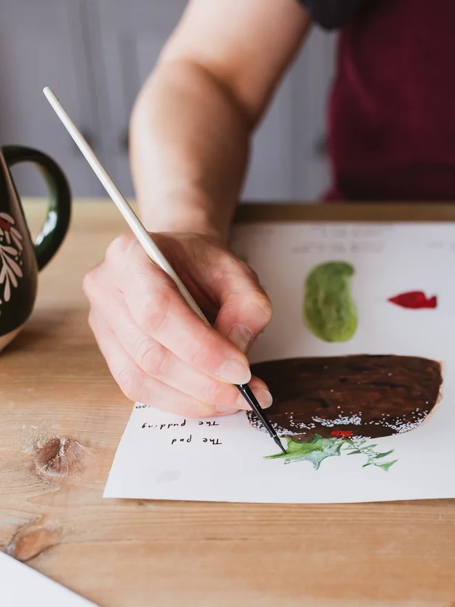 Hand painted Christmas Pudding illustration 