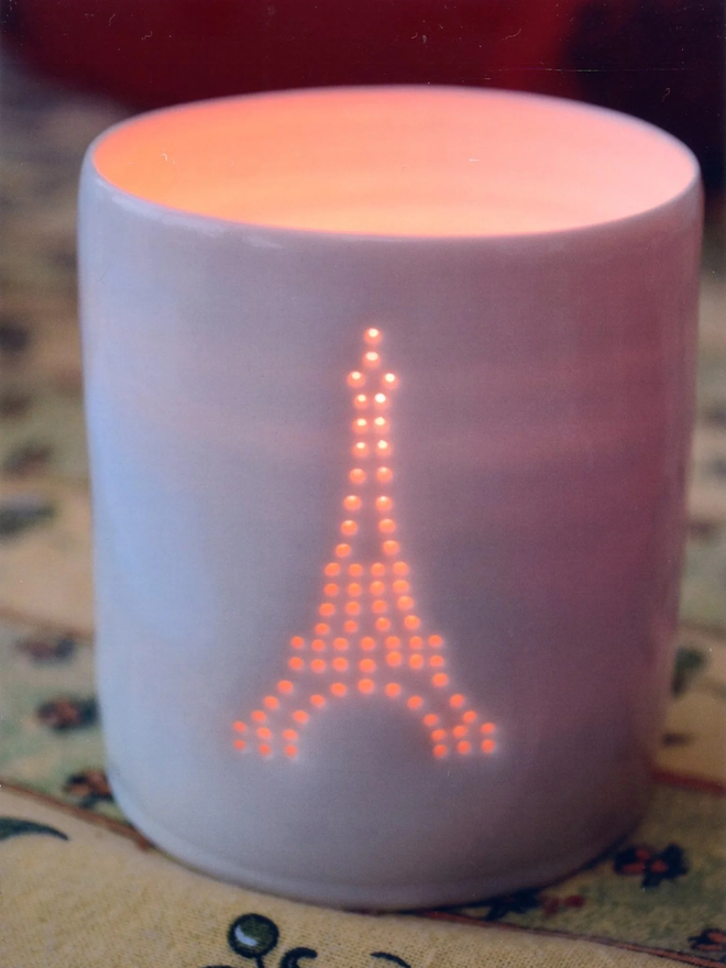 paris eiffel tower mini porcelain tealight holder