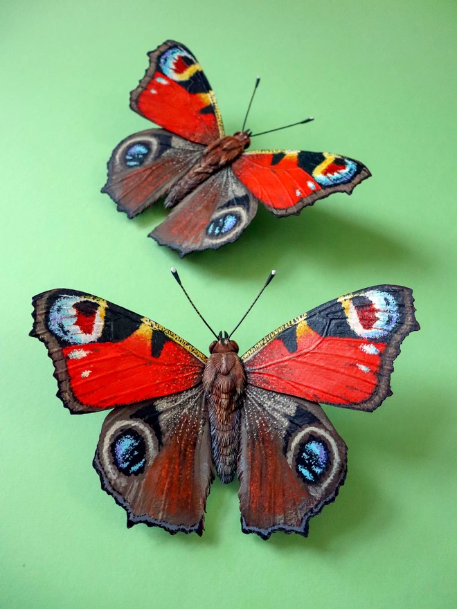 Handmade paper peacock butterfly sculptures