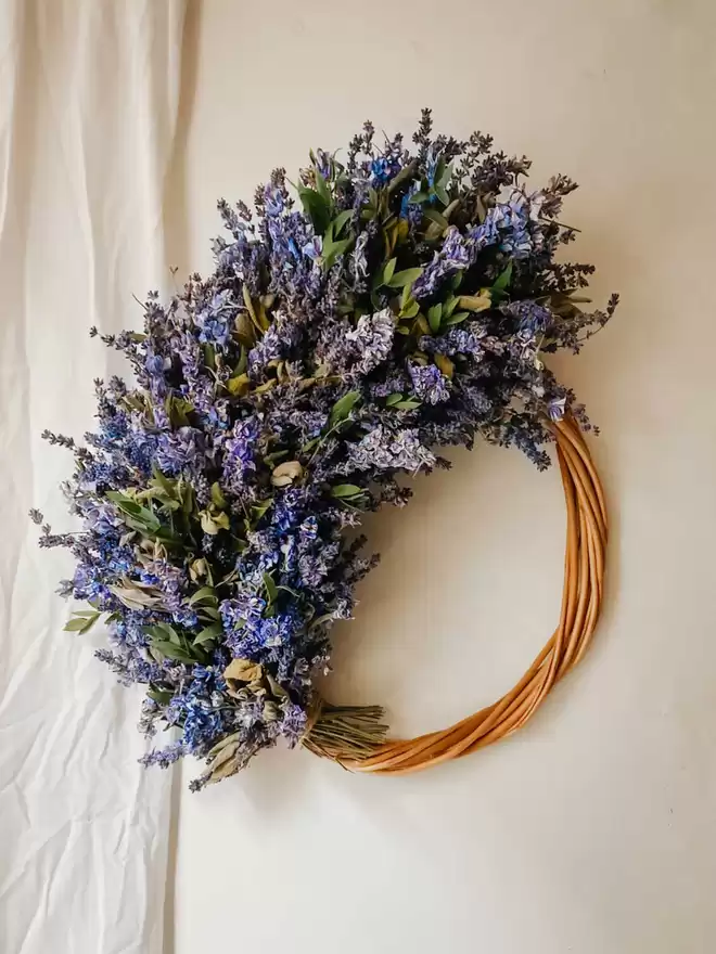 Lavender, Sage, Delphiumn & Eucalyptus Wreath with a Willow Frame